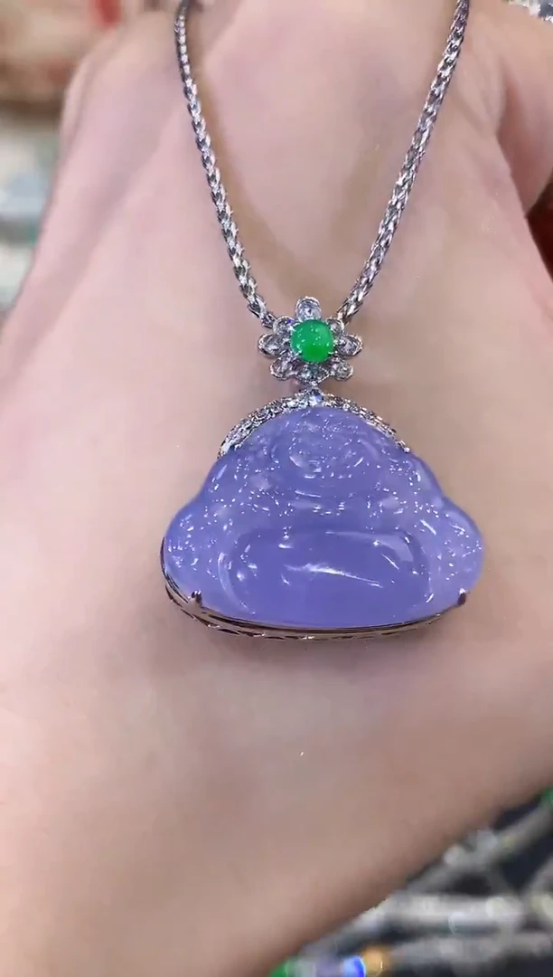 吊坠(不含链)18K金镶嵌翡翠B218紫货有色差