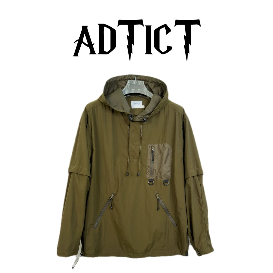 一衣两穿山系户外多功能工装可拆卸vintage长袖连帽纯色速干薄款