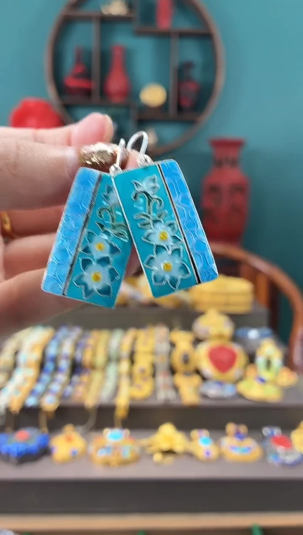 非遗手工烧蓝精品耳环