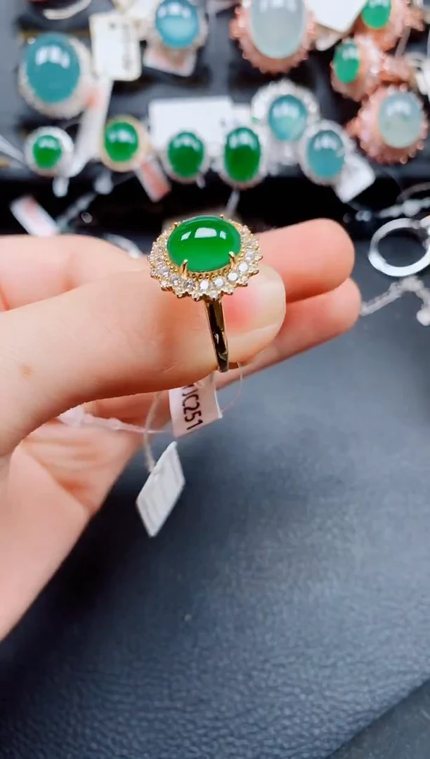 银S925镶嵌戒指翡翠翡翠