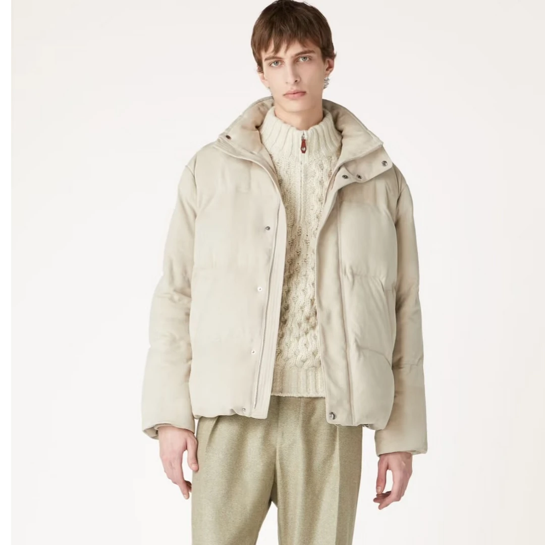 90鹅绒【LP*胎羊皮皮革面料】羽绒服夹克保暖外套休闲立领外套保暖