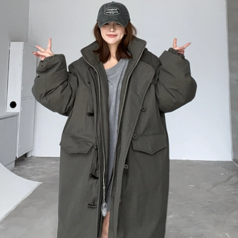 东大门新款高克牛角扣羽绒服
