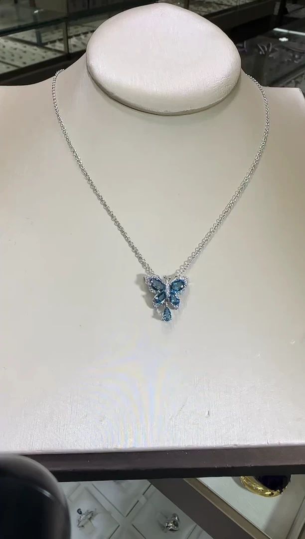 颈饰银S925镶嵌托帕石套链17mm伦敦蓝蝴蝶