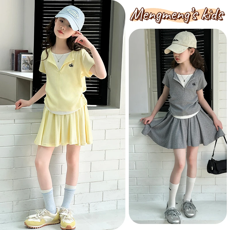女童2025新款套装潮童百褶短裙套装百搭两件套洋气儿童网球服夏装