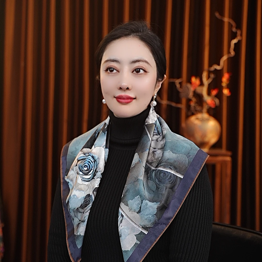 【玫瑰之恋】70*70小方巾丝巾女士百搭四季款中国风显气质