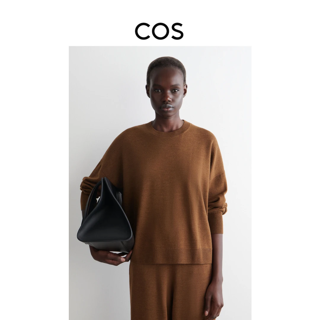 COS女装 休闲版型圆领羊毛针织套头衫棕色2025秋季新品1258538010