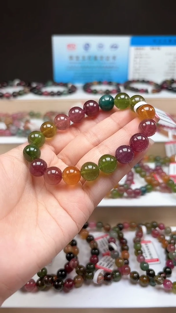 【闪购商品】碧玺手串未镶嵌11.2mm艳丽彩虹色玻璃体单圈手串