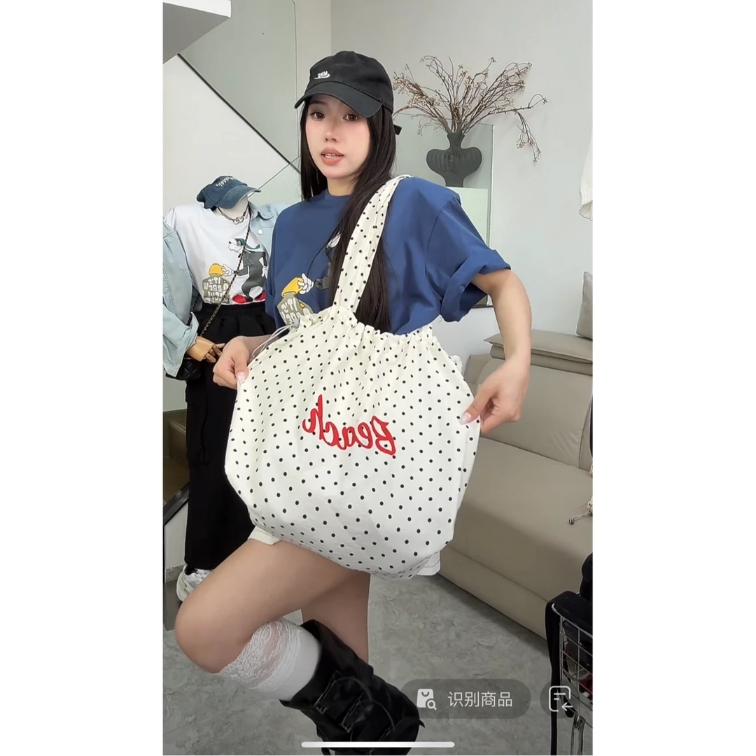 【韩系包包】泡菜定制抽绳印花字母波点包包