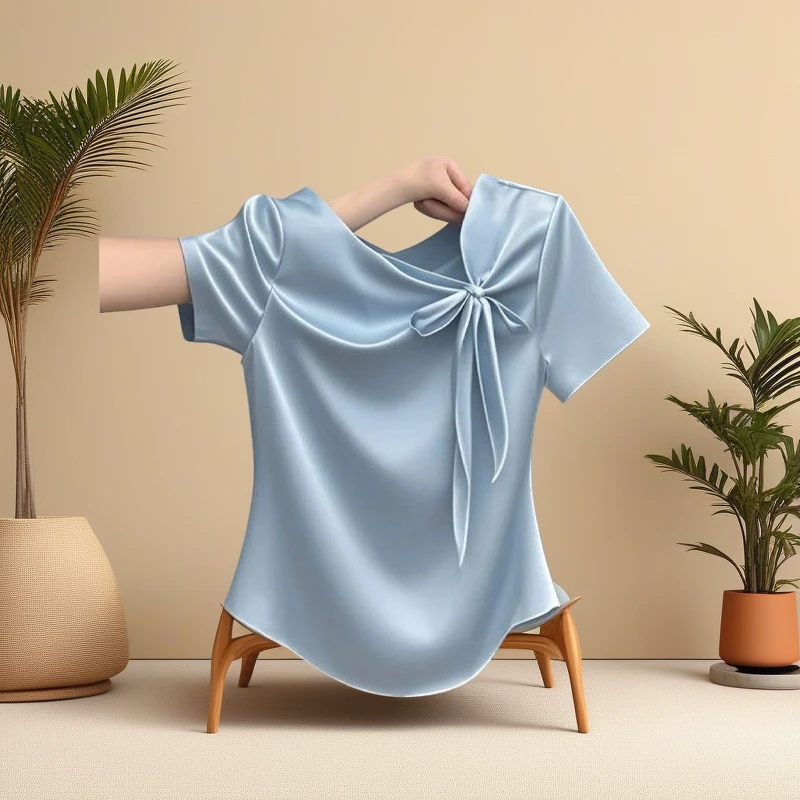 新款夏季短袖上衣女设计感纯色收腰显瘦休闲百搭T恤女蝴蝶结时尚