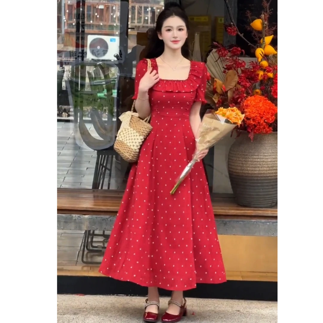 法式绝美气质连衣裙女装2025夏季新款优雅显白度假a字长裙子