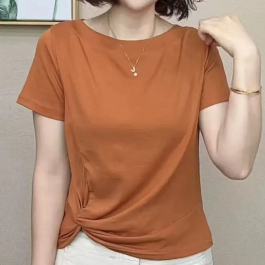 2025夏季新款圆领短袖t恤时尚百搭显瘦上衣女T恤