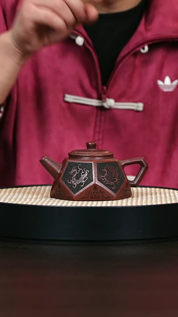 茶壶紫砂铁血红砂 钻方