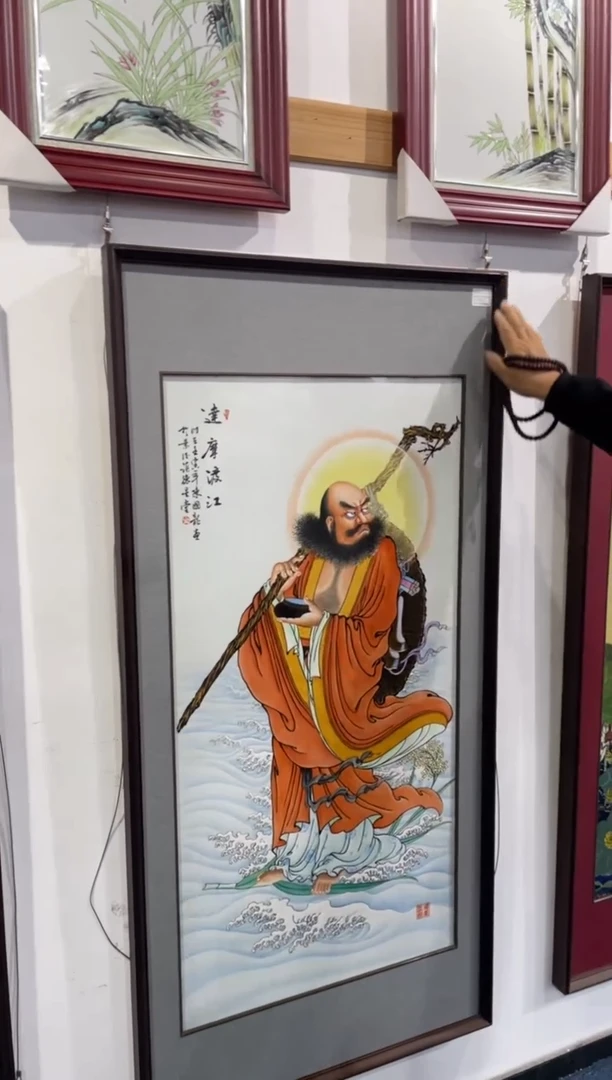 瓷达摩渡江瓷板画