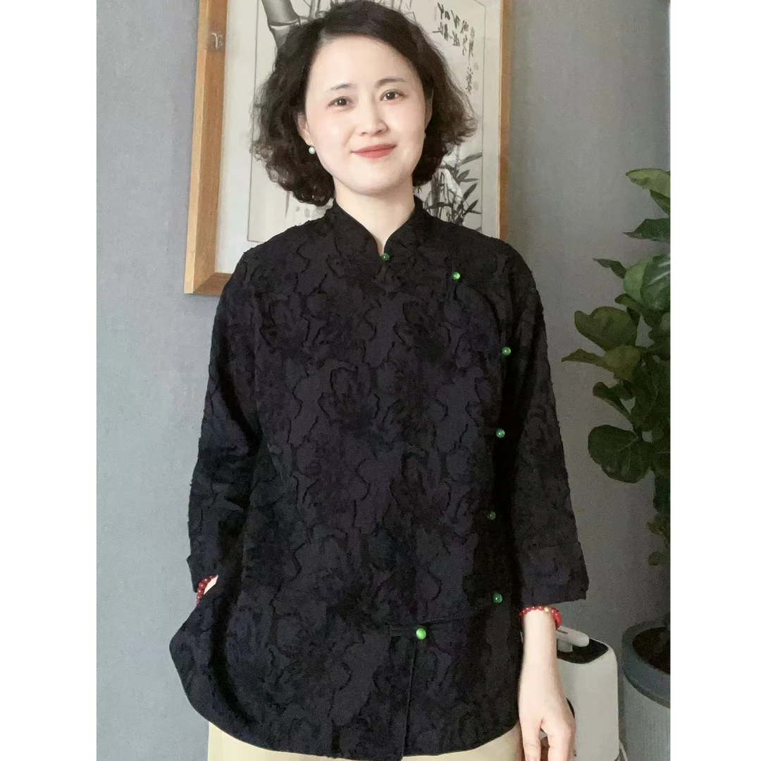 彩薇推荐 新中式立体剪花国风偏襟上衣