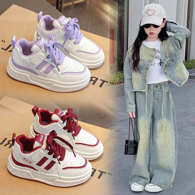 2025春季女童板鞋男童软底老爹鞋中大童百搭跑步儿童春秋小白鞋