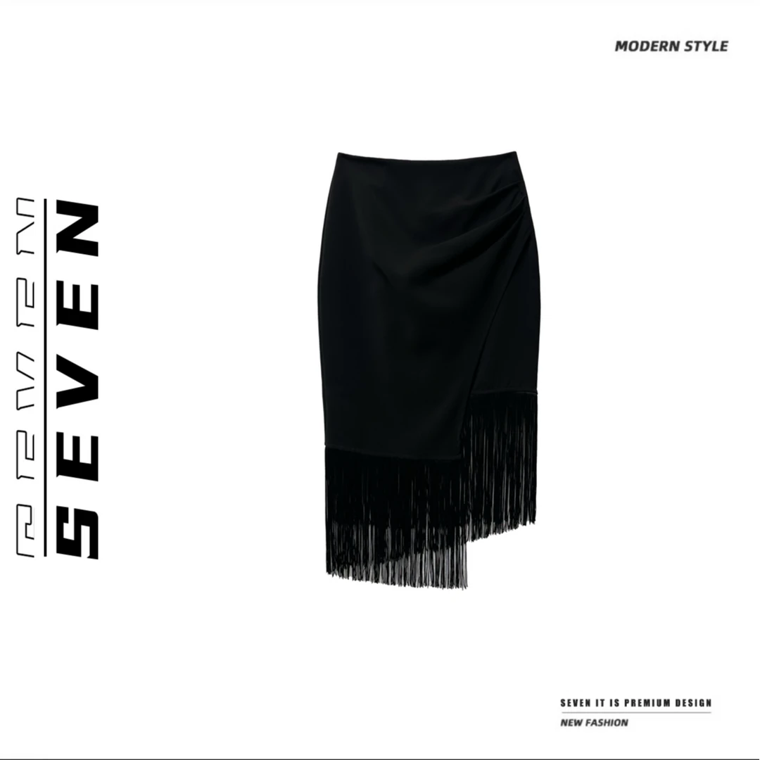 【SEVEN】2025新款时尚设计感洋气不规则流苏西装短裙半身裙