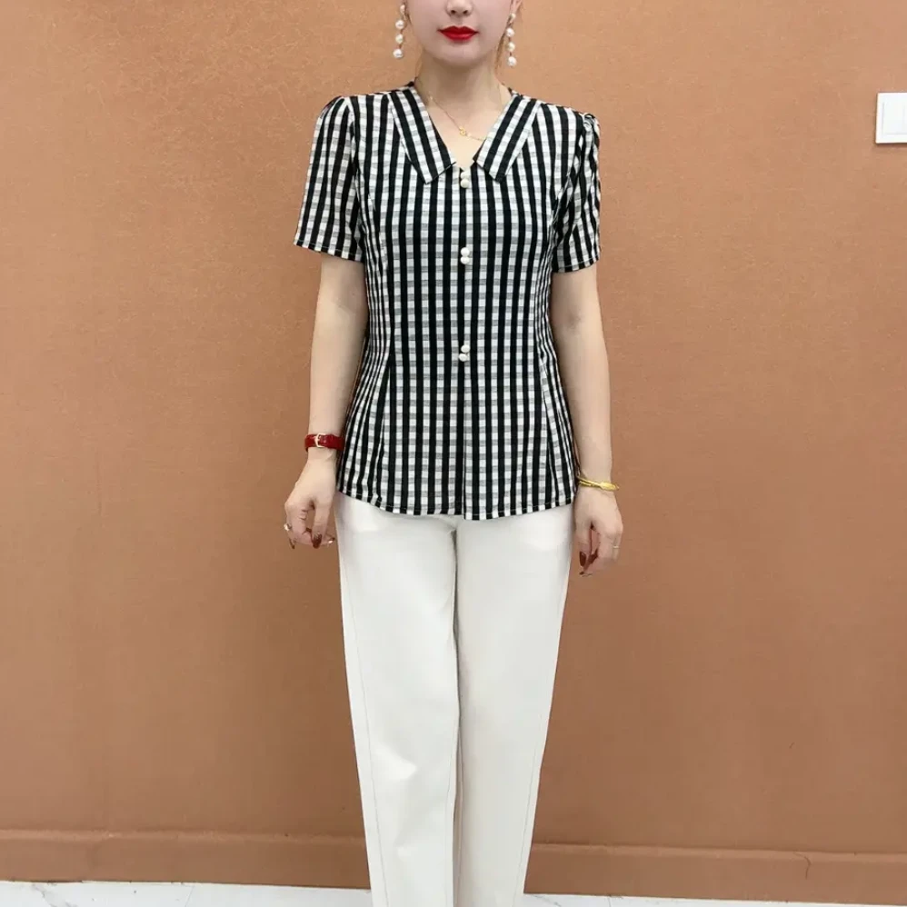 【工厂直发】2025夏季时尚百搭宽松休闲翻领小花朵气质减龄妈妈装