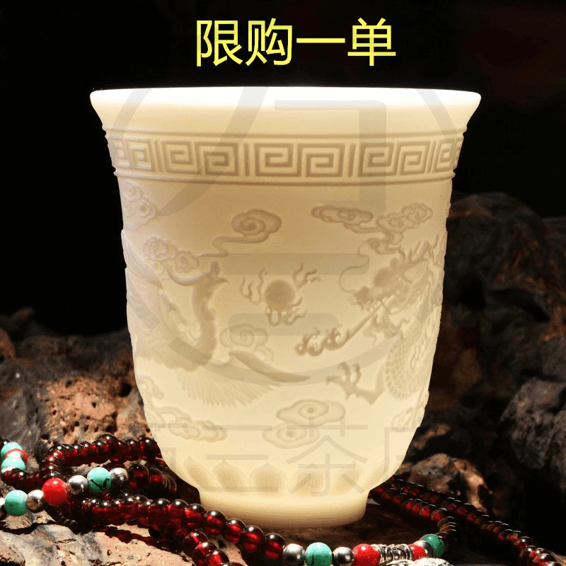 国潮新款120ml羊脂玉白瓷主人杯单杯品茗杯男士女士个人茶道用品