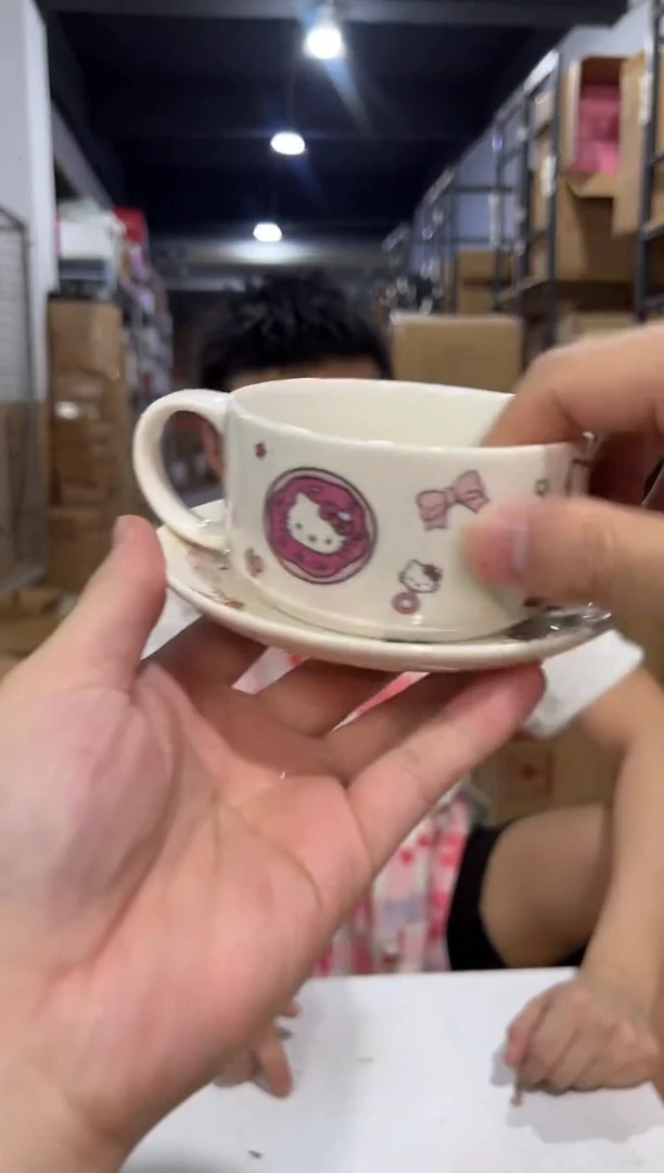 瓷片白色kt猫一杯一碟