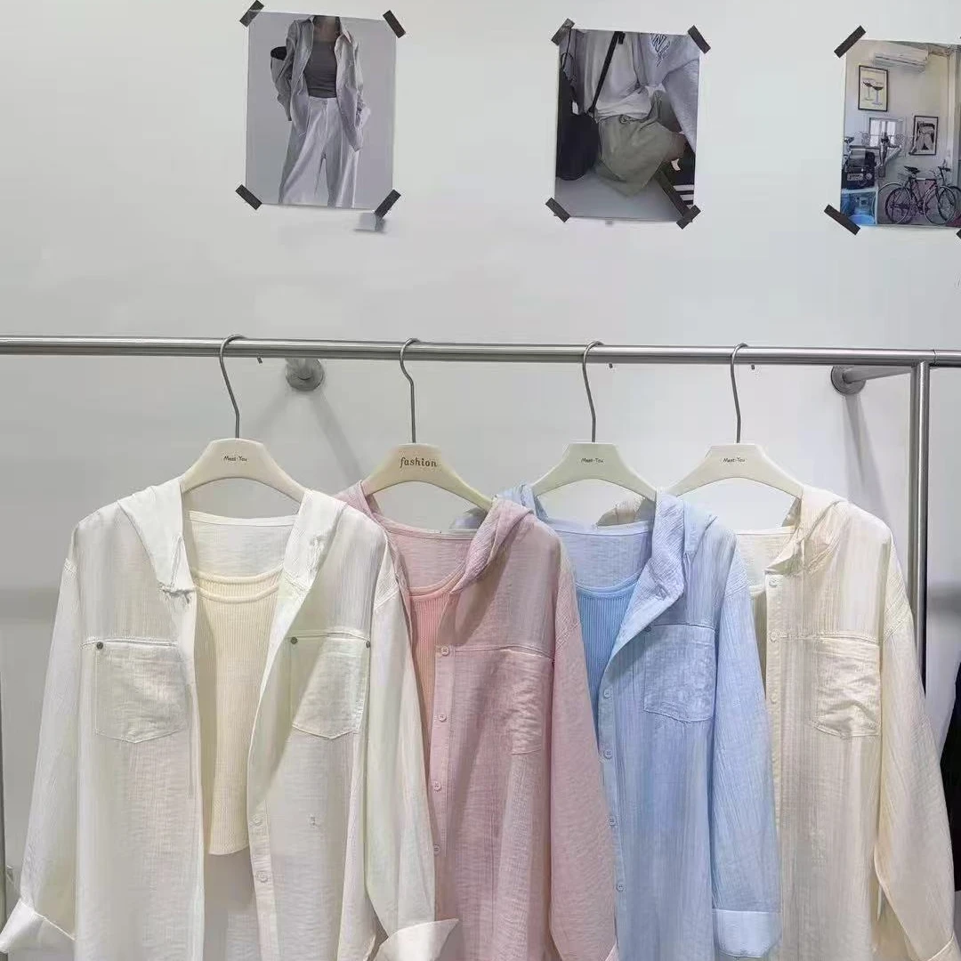 093夏季25新款连帽长袖2577款衬衫女大童防晒衣韩版休闲宽松上衣