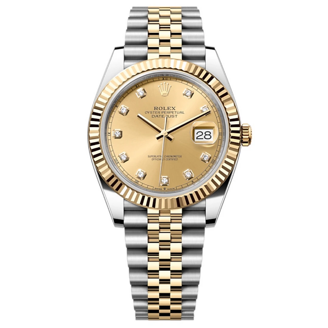 99新 Rolex/劳力士 单表/日志 41mm/126333香槟金盘钻刻奢侈品