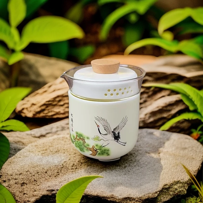 松鹤延年一壶一杯个人泡带包户外便携式旅行茶具快客杯