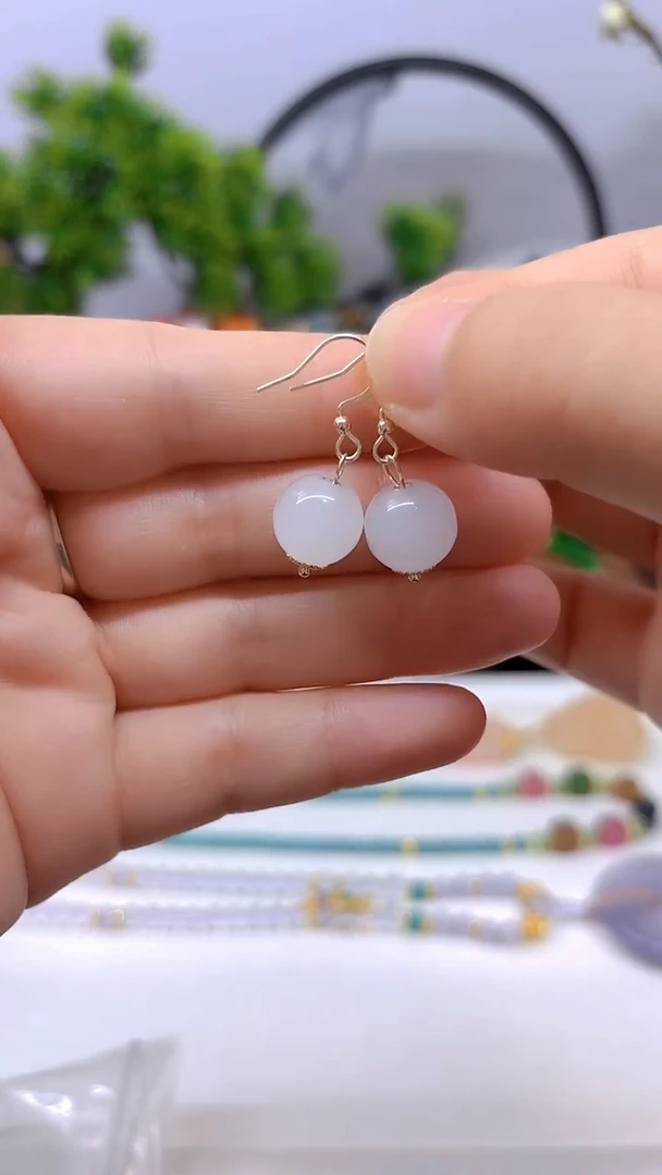 和田玉（白玉）14K金镶嵌耳饰E04