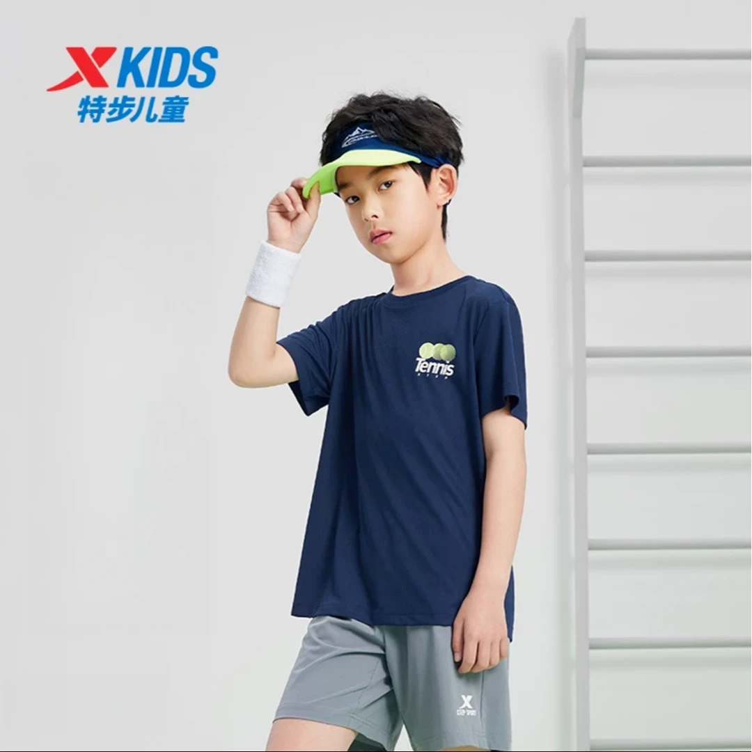 X kids/特步儿童冬季儿童透气吸湿条纹拼色T恤短袖675225019120