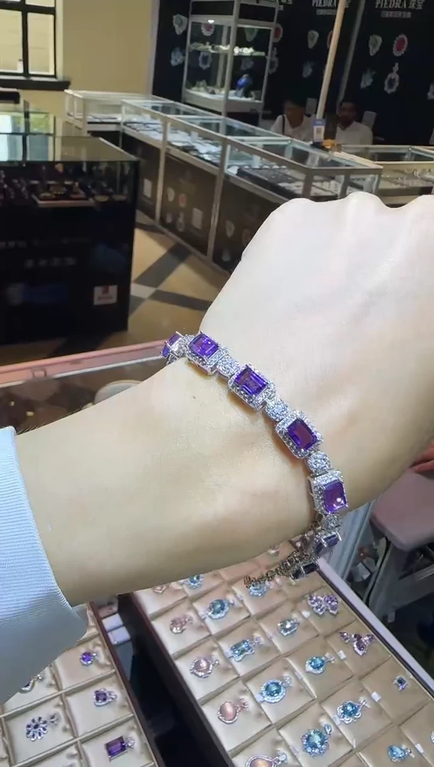 紫晶手链银S925镶嵌6*8mm简约高级款