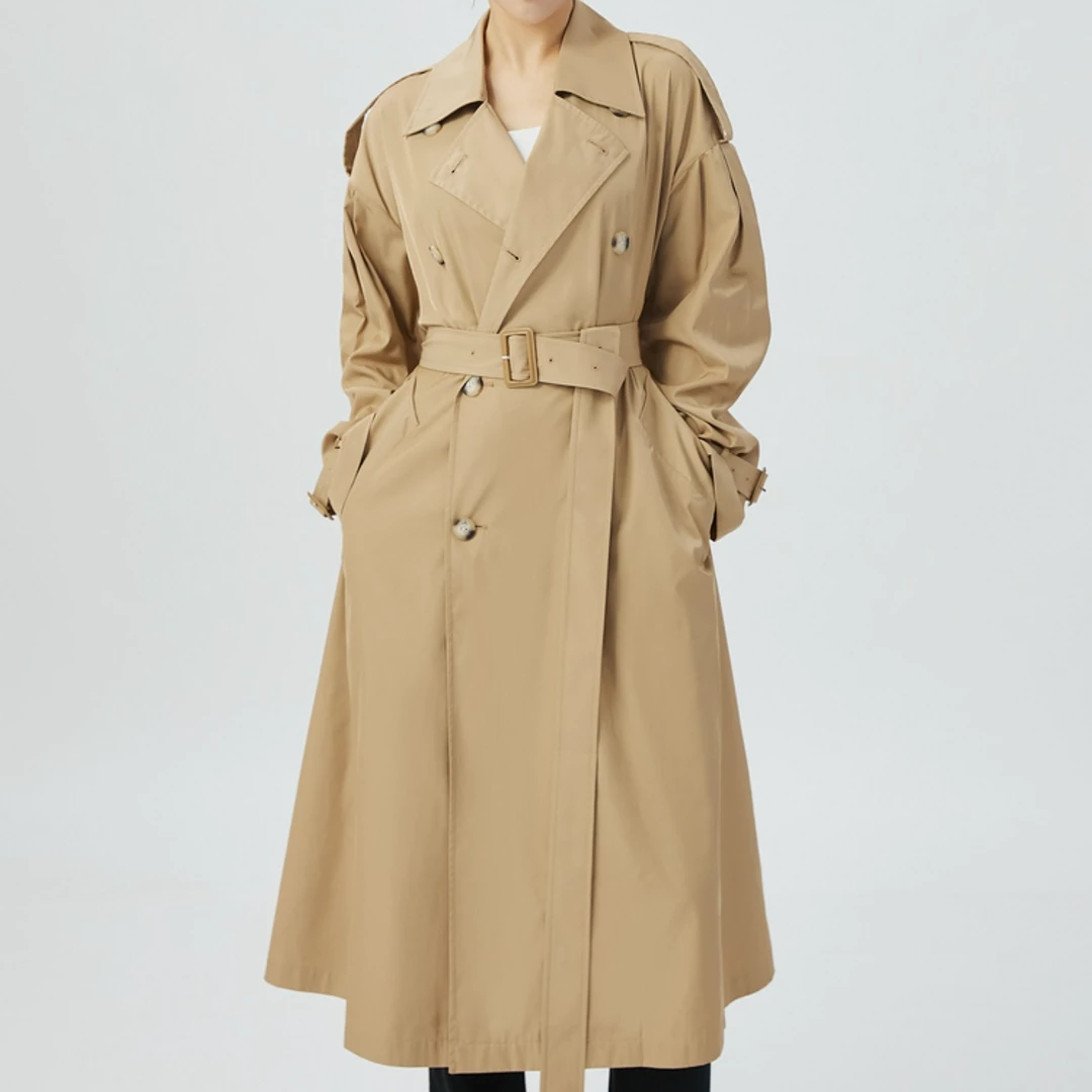 AMASS/阿玛施 舒适经典气质休闲双排扣廓形宽松中长款风衣5400849