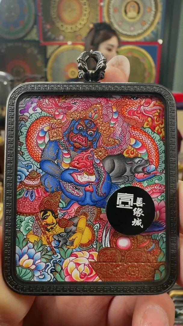 吊坠壹善缘城手绘唐卡黑C