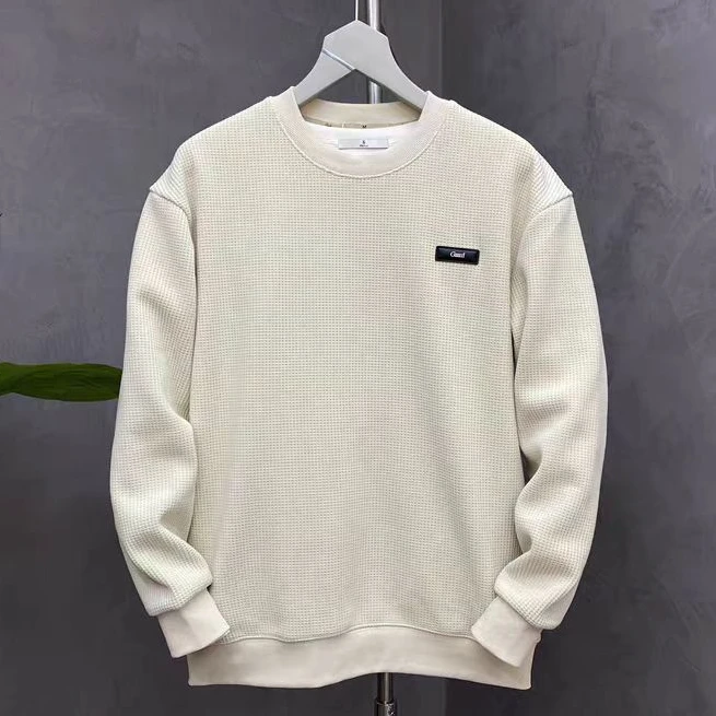 【好的服饰工作室】冬款加绒加厚华夫格圆领长袖宽松卫衣 86995