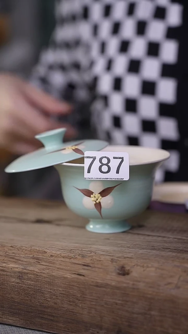 【闪购商品】瓷片粉引·盖碗/设计师 牧渔 款木棉花