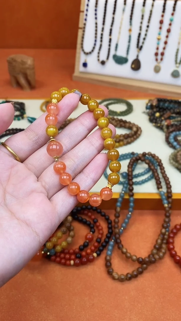 手链蜜蜡未镶嵌单圈蜜蜡冰飘南红手串