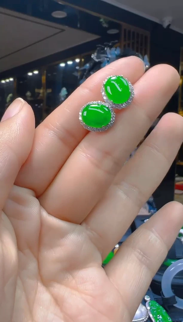 银S925镶嵌翡翠耳饰025(多样性发货发其一)