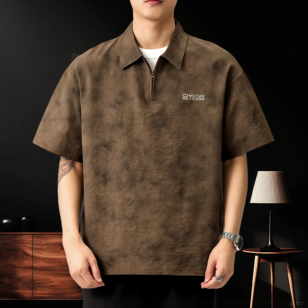 2025新款潮牌速干重磅短袖Polo衫男夏季宽松大码痞帅美式休闲T恤