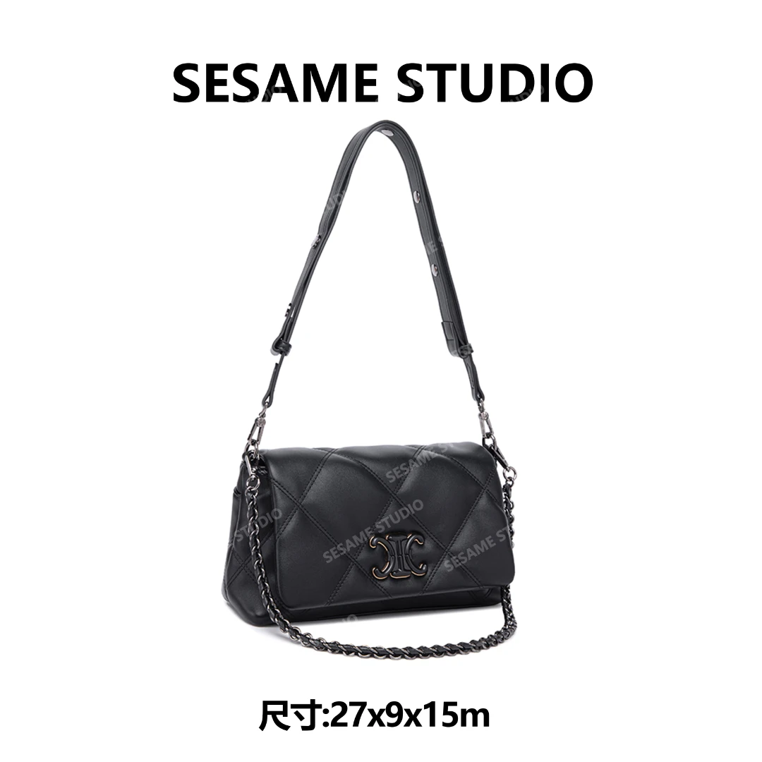 【芝麻集】QYX-98009-黑色RAIN.CUN潮流休闲百搭腋下斜跨女包