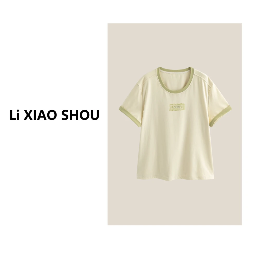 【李小瘦大码女装】短袖时尚女士卡通圆领百搭纯色高级T恤716D