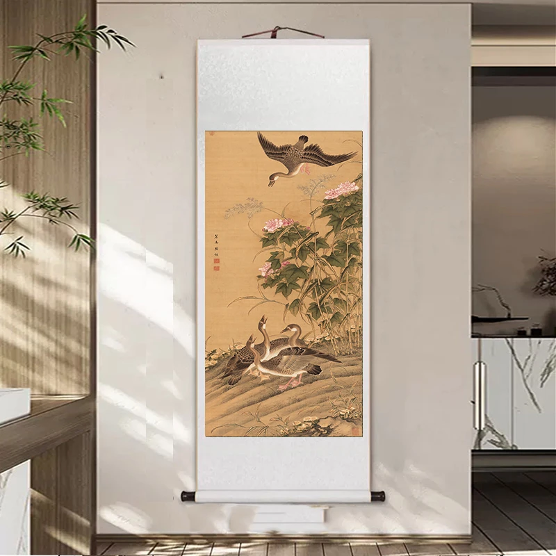 【优选爆款】明·丘鉴《芙蓉芦雁图》挂沙发玄关客厅背景墙微喷|山水画