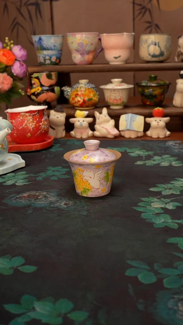 百万  桂花兔盖碗