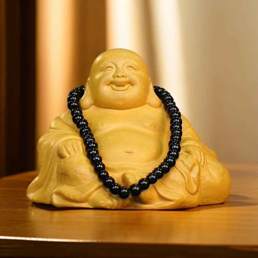 黄弥勒佛（带佛珠） 宜兴紫砂