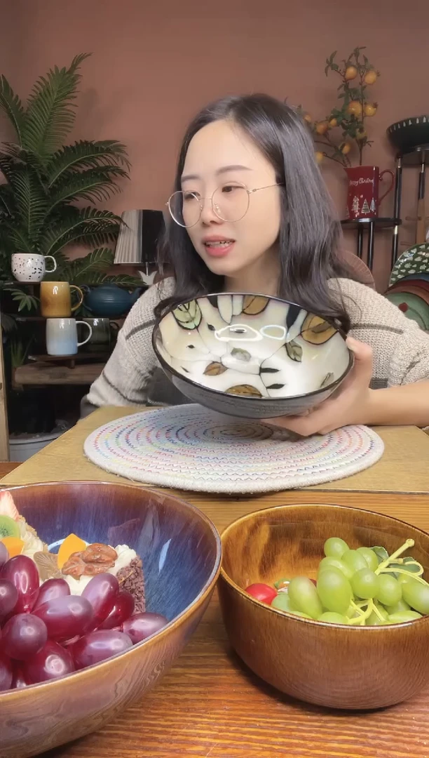 陶瓷8英寸手绘树叶款汤面碗 微瑕疵