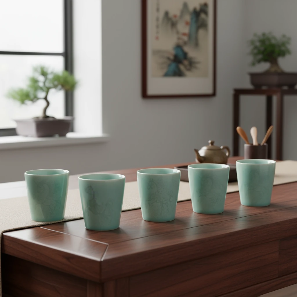 【觀文荐瓷】100ml慧仙青釉六马飞腾杯茶杯