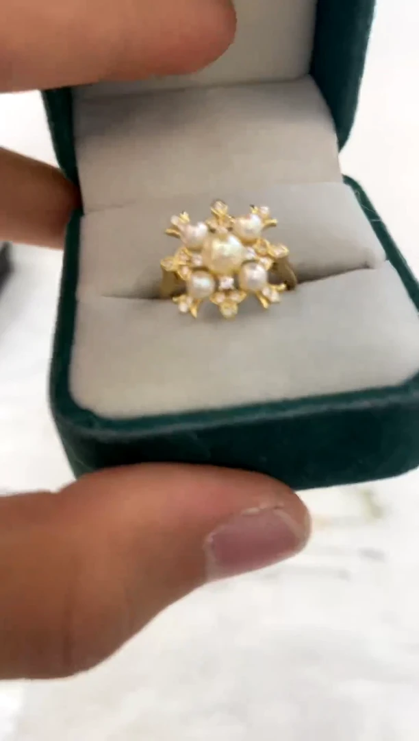 银S925镶嵌戒指海水珍珠5-6