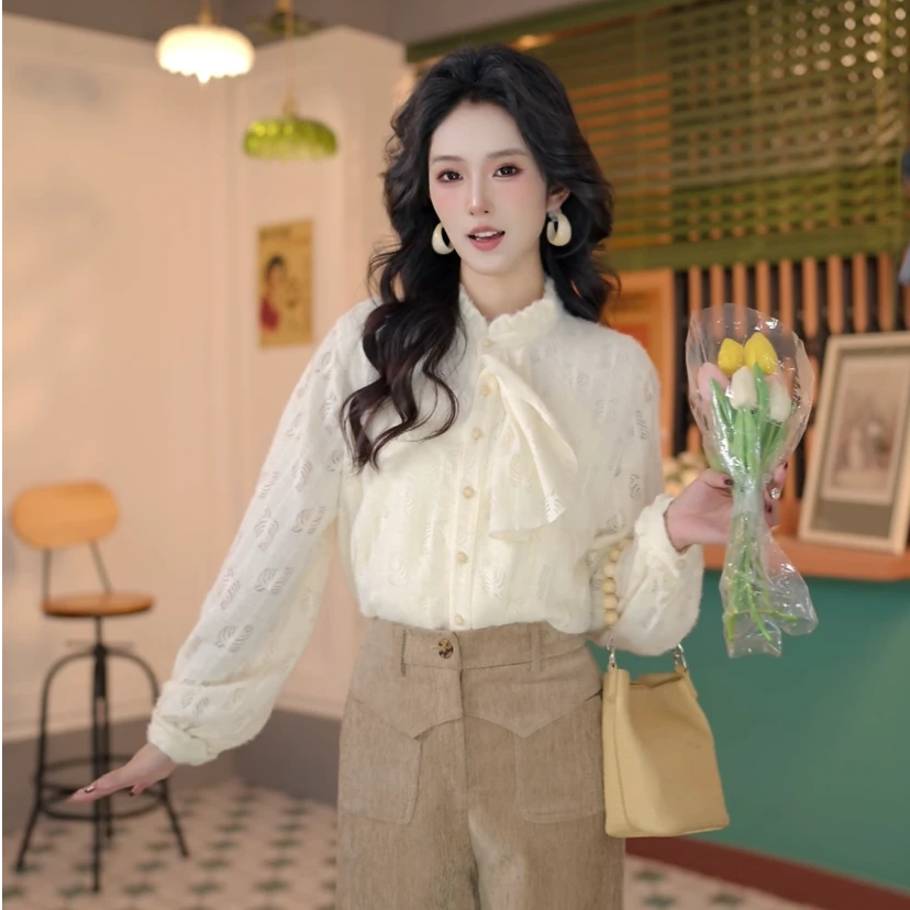 柚子【黄云映雪】复古港风秋冬休闲百搭衬衫上衣DE0708319