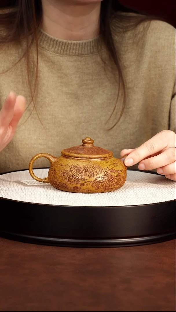 茶壶紫砂宜兴紫砂 山水牡丹寒江 龙骨金砂 曹营营 720