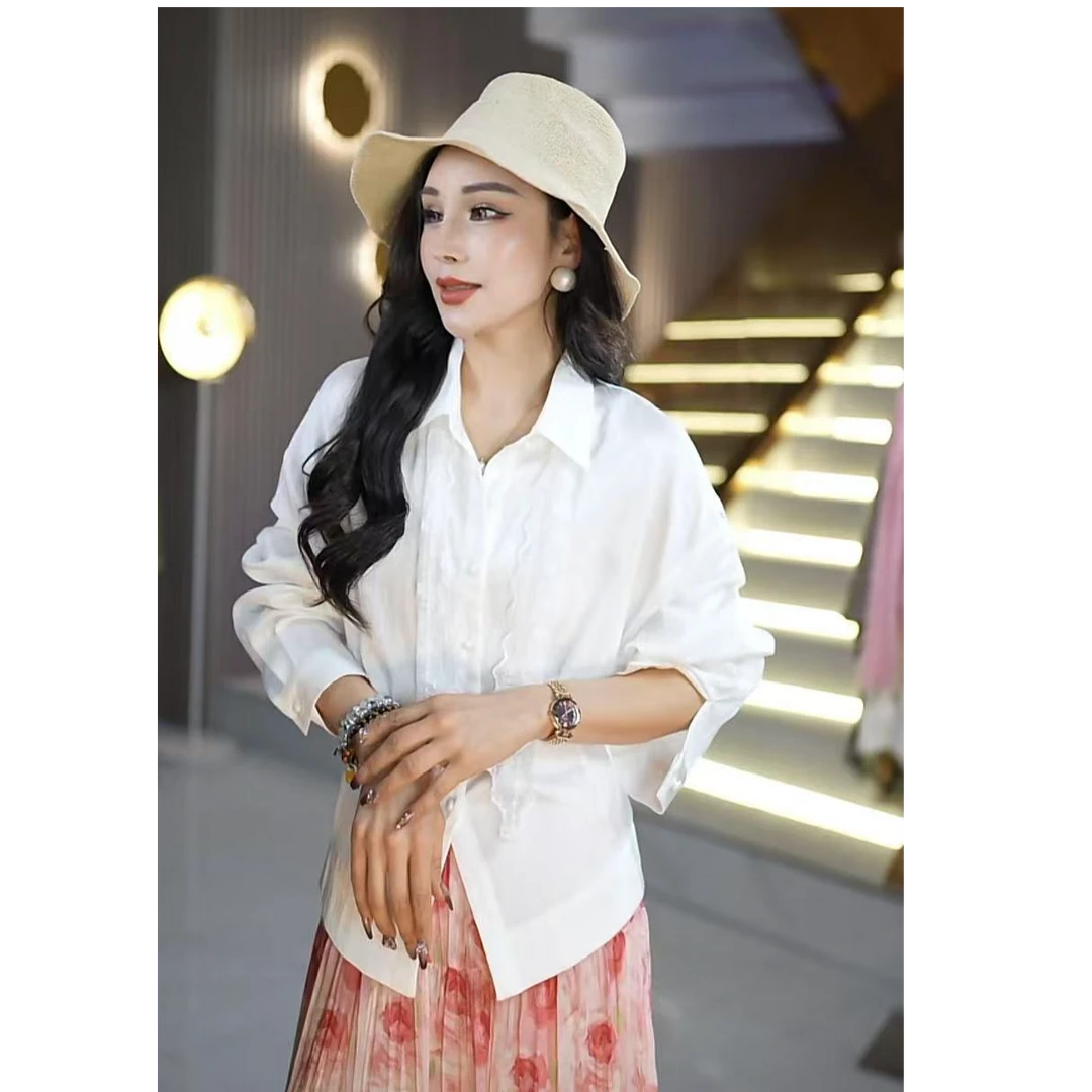 设计感春季气质时尚百搭收腰显瘦女士小众长袖衬衫衬衣ML25710C