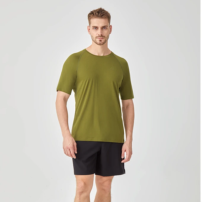 2美利奴夏速干运动拼接短袖男士户外吸湿透气圆领弹力排汗T恤健身