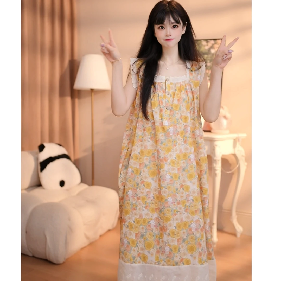 【无袖玫瑰的故事】新碎花女睡裙娃娃领印花日系韩版甜美WQN