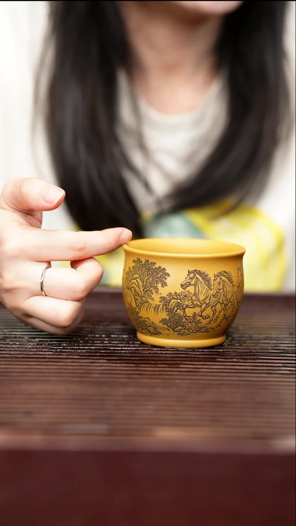 茶壶紫砂宜兴原矿紫砂茶壶 八骏图 主人杯